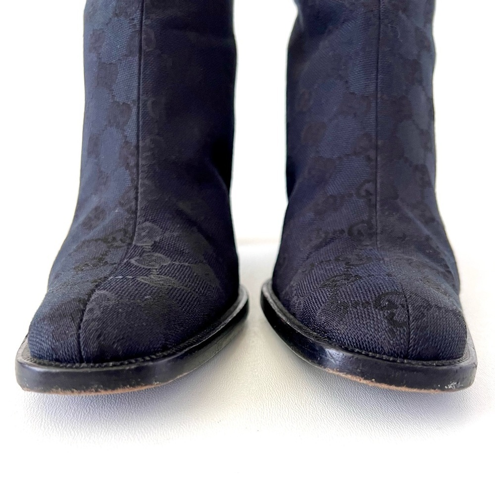 GUCCI || Vintage Y2K GG Monogram Canvas Square Toe Block Heel Knee High Boots - Picture 6 of 16